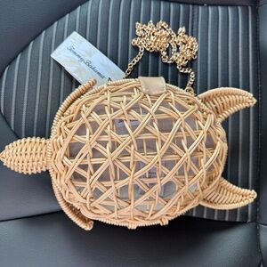 NWT! Viral Tommy Bahama Woven Wicker Sea Turtle Crossbody Bag Clutch Purse